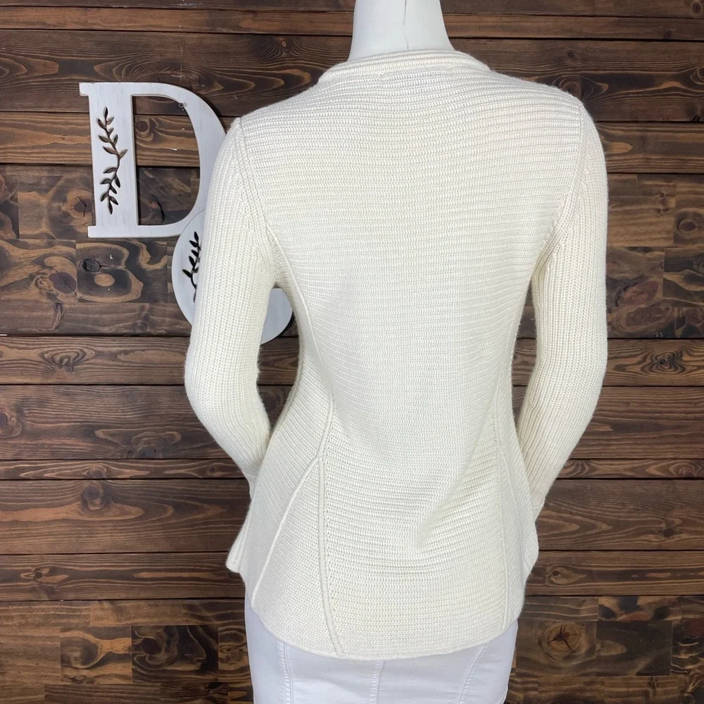 Antonio Melani | Fitted Chunky Ribbed Knit Ivory‎ Cream Sweater Corded Pleat